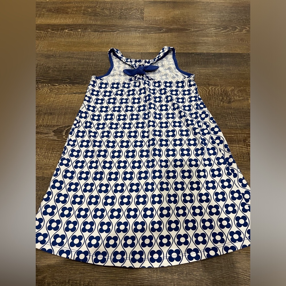 Hanna Andersson Blue White Flower Racerback Tie Dress Size 120 6/7 - Picture 2 of 3